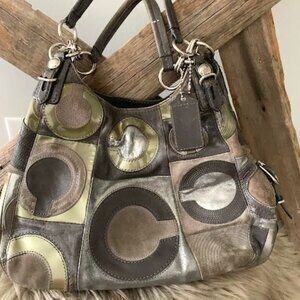 Vintage Coach 'Mia' C inlay Metallic leather handbag